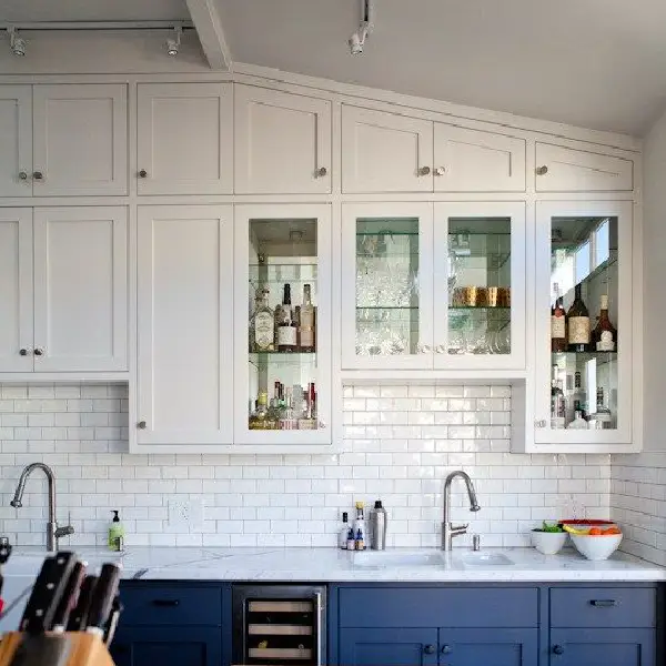 white cabinets and walls